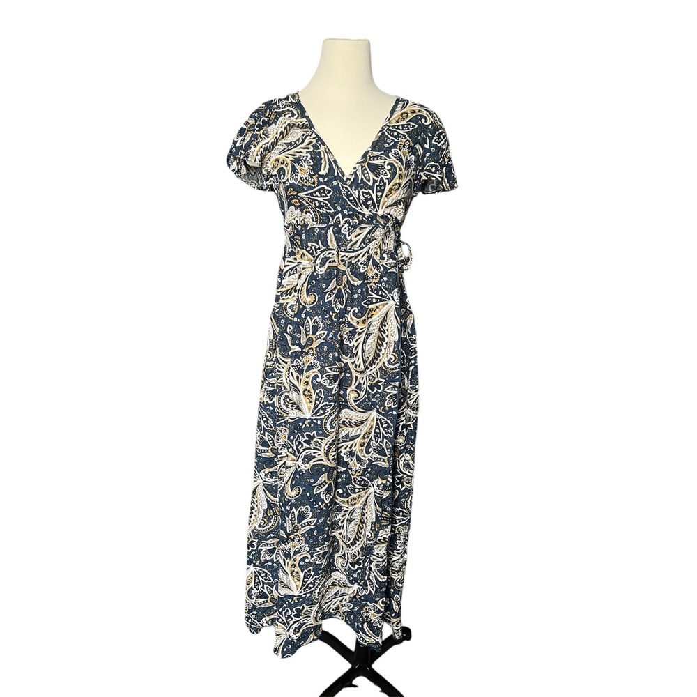 Bila 77 Paisley Print Maxi Dress Tie-Waist Flare Sleeve Small Boho Feminine